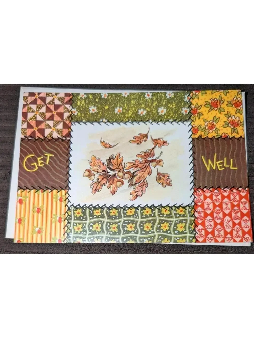 Vtg Unused Patchwork Favorites 3 card & envelope lot 70s get well,bday& thinking